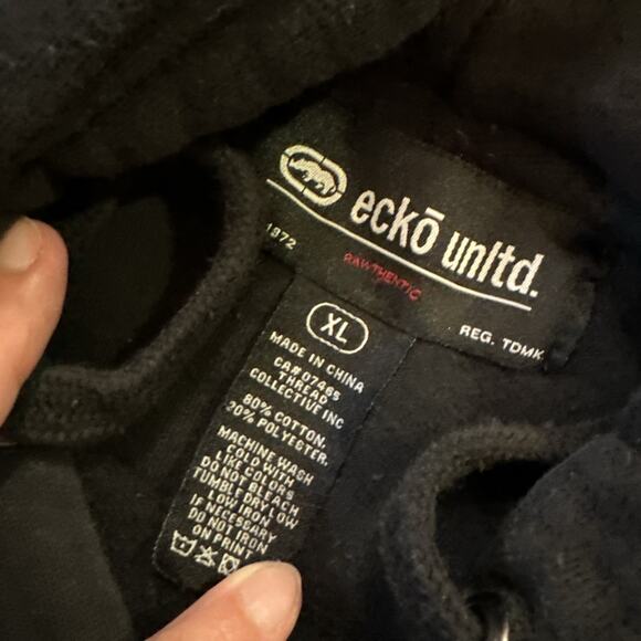 VTG Y2k 2000s Ecko Unltd Baggy Black Red Logo Skate Grunge Hoodie Sweatshirt XL - Picture 2 of 3